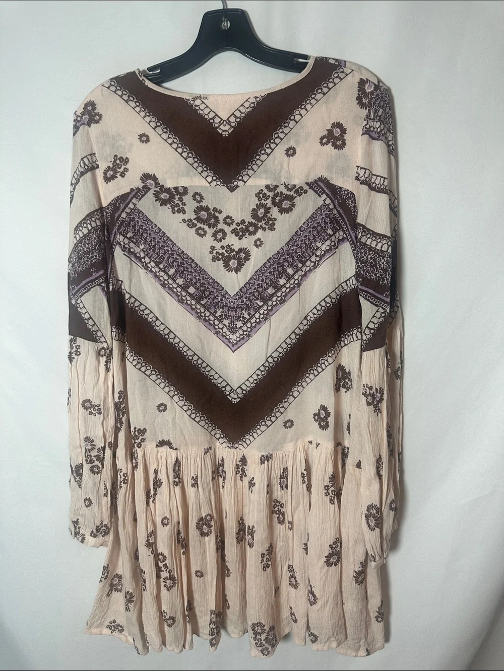 Free People Cream Tunic/dress with Brown and Purple Geometric Print